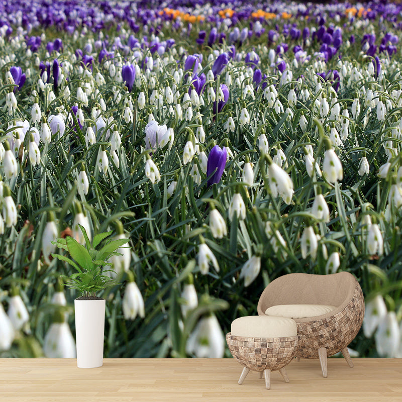 Modern Snowdrop Mural Wallpaper Stain Resistant Wall Covering for Living Room