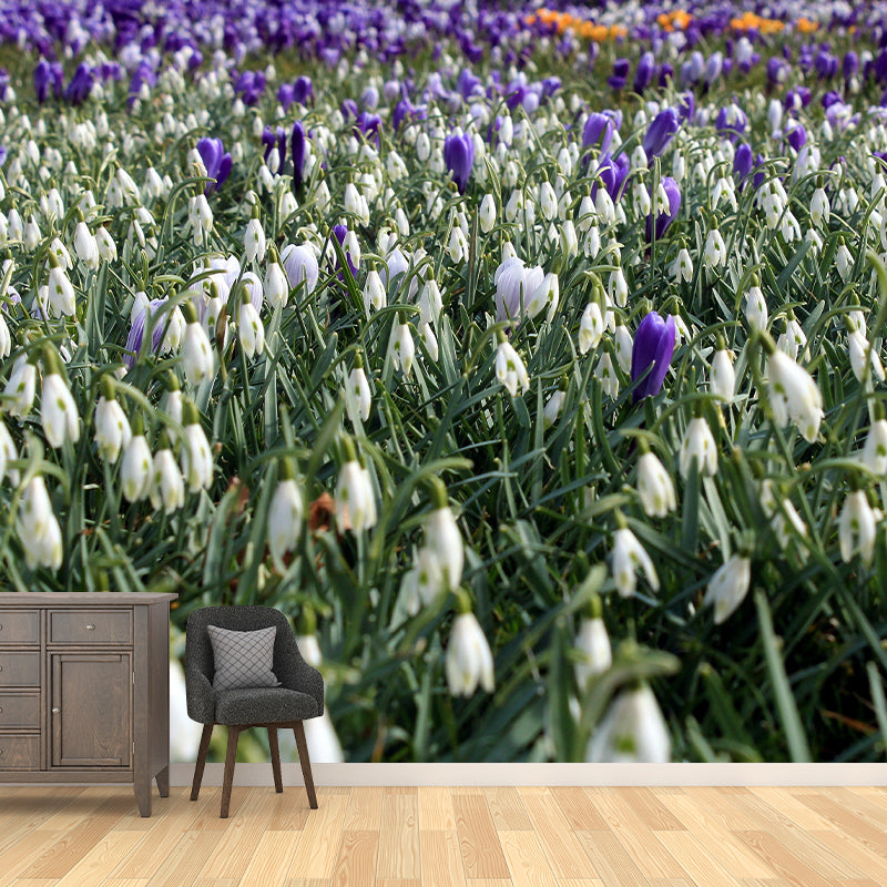 Modern Snowdrop Mural Wallpaper Stain Resistant Wall Covering for Living Room
