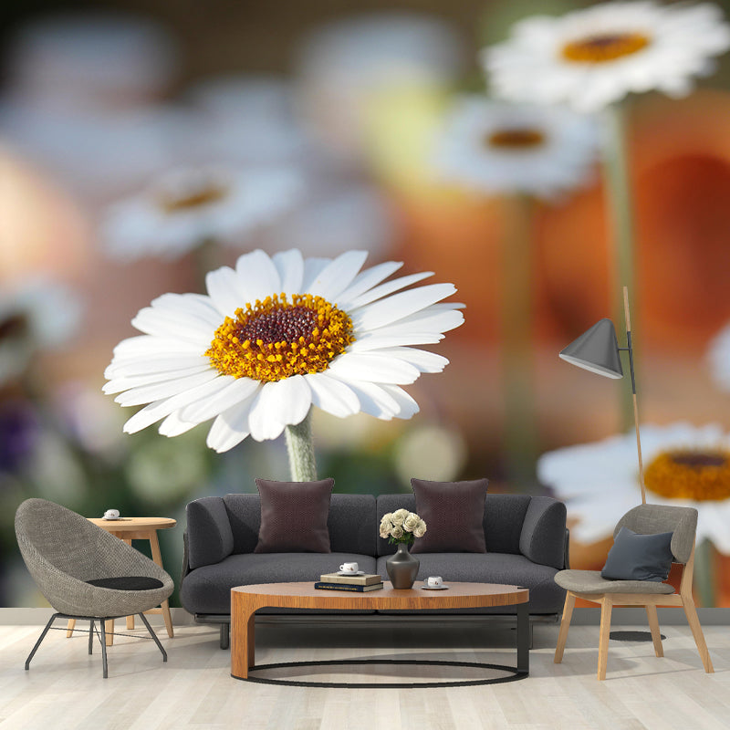 Modern Daisy Mural Wallpaper Stain Resistant Wall Covering for Living Room