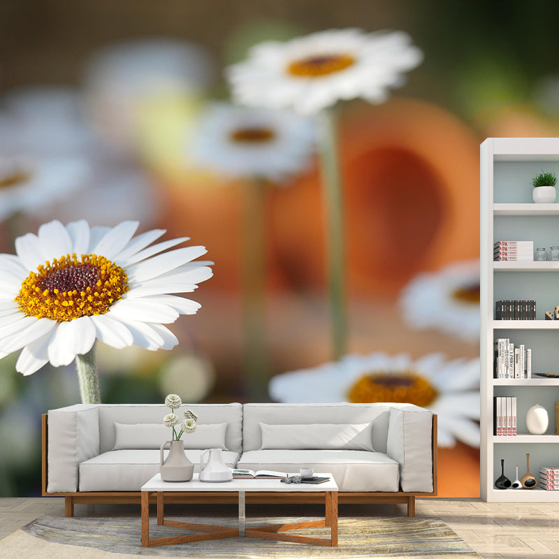 Modern Daisy Mural Wallpaper Stain Resistant Wall Covering for Living Room