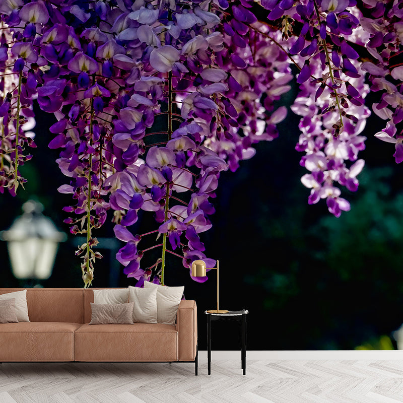 Modern Wisteria Mural Wallpaper Stain Resistant Wall Covering for Living Room