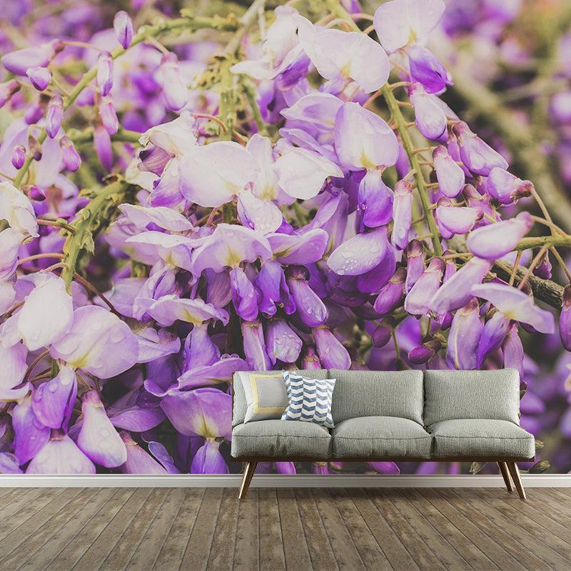 Modern Wisteria Mural Wallpaper Stain Resistant Wall Covering for Living Room