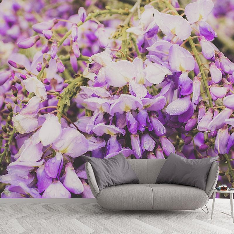 Modern Wisteria Mural Wallpaper Stain Resistant Wall Covering for Living Room