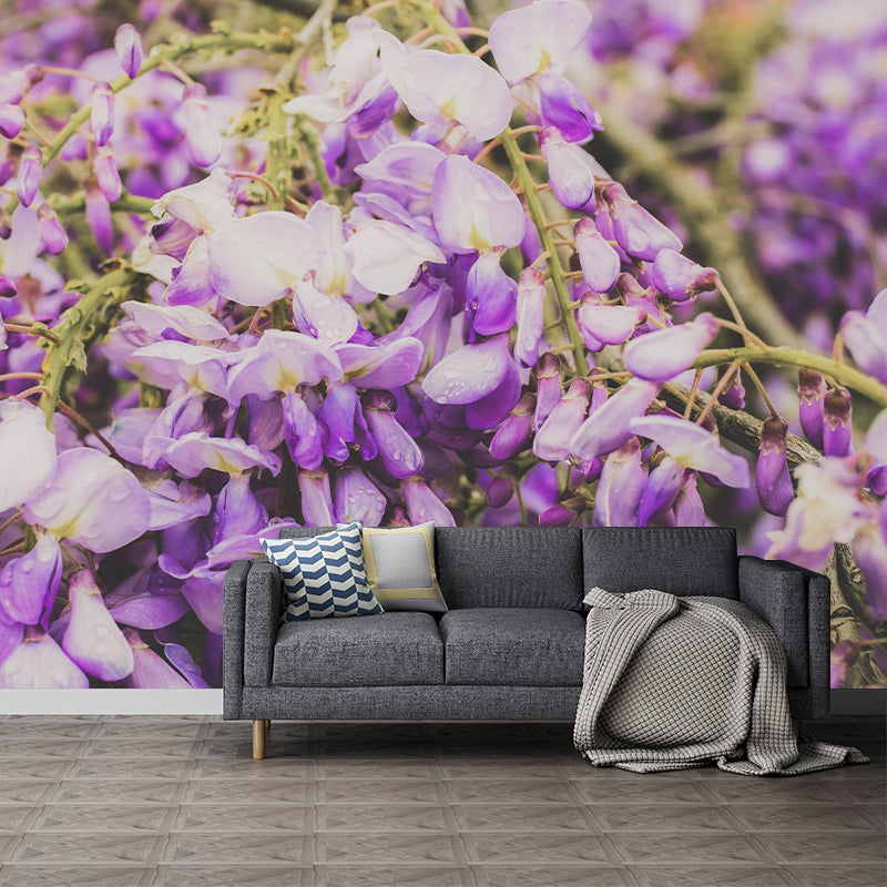 Modern Wisteria Mural Wallpaper Stain Resistant Wall Covering for Living Room