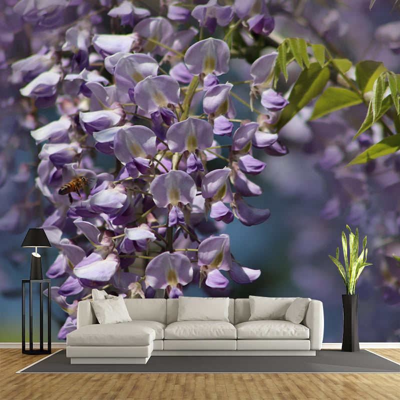 Modern Wisteria Mural Wallpaper Stain Resistant Wall Covering for Living Room