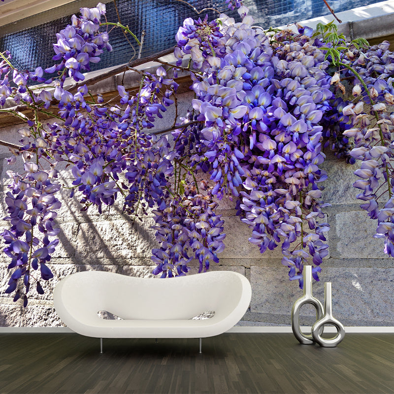 Modern Wisteria Mural Wallpaper Stain Resistant Wall Covering for Living Room