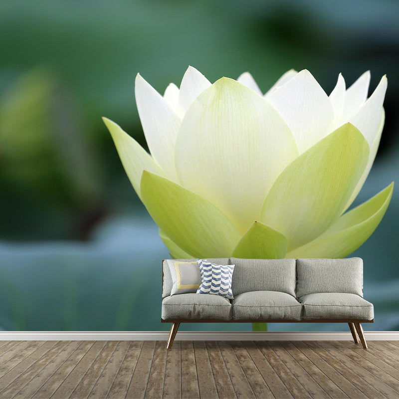 Modern Lotus Mural Wallpaper Stain Resistant Wall Covering for Living Room