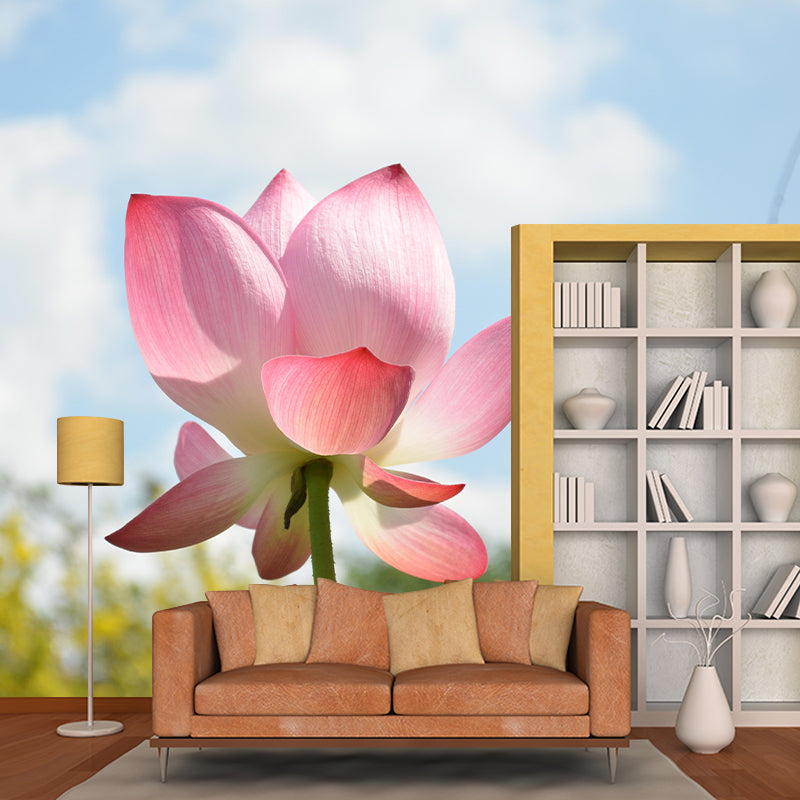 Modern Lotus Mural Wallpaper Stain Resistant Wall Covering for Living Room