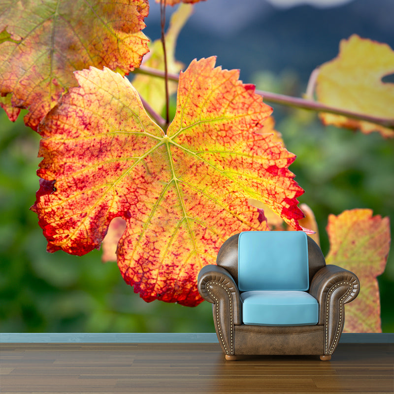 Leaves Plant Wallpaper Murals Stain Resistant Wall Covering for Living Room