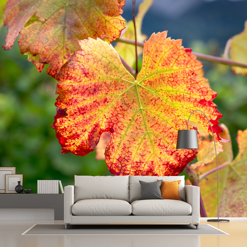 Leaves Plant Wallpaper Murals Stain Resistant Wall Covering for Living Room