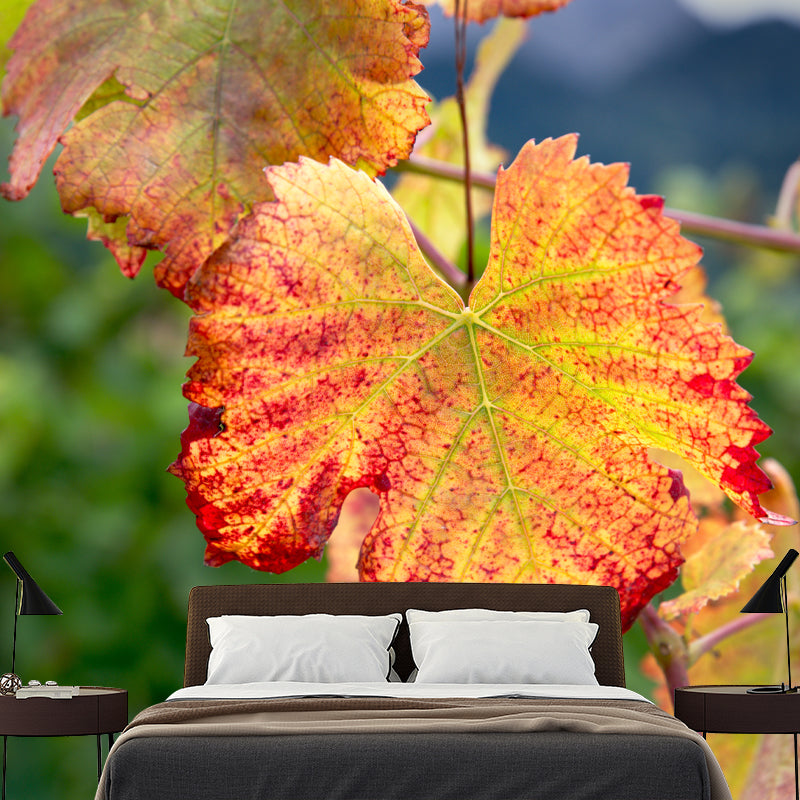 Leaves Plant Wallpaper Murals Stain Resistant Wall Covering for Living Room