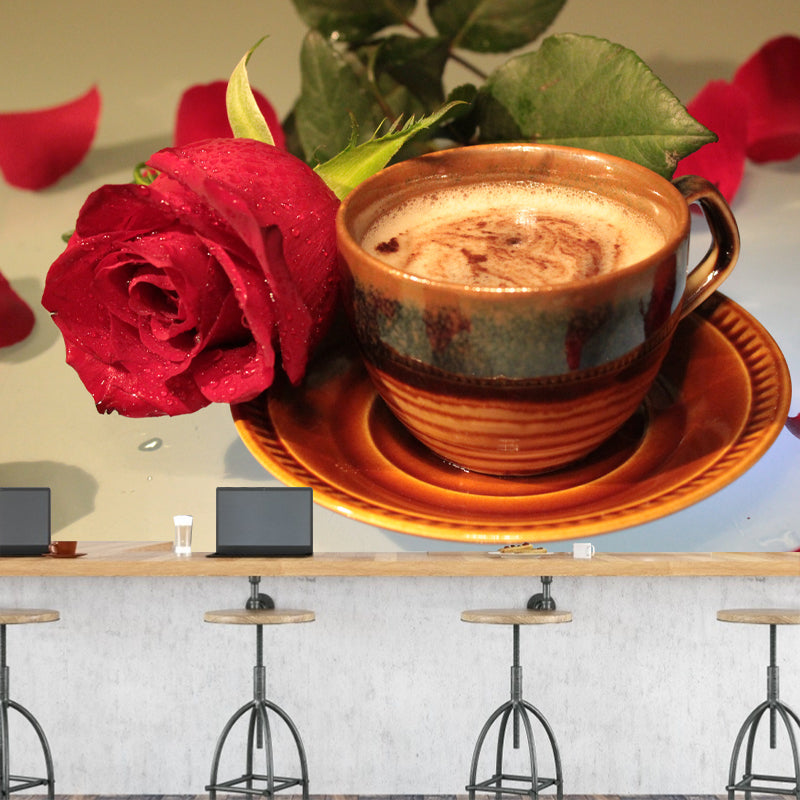 Coffee Drink Modernist Wall Covering for Coffee Shop, Moisture Resistant