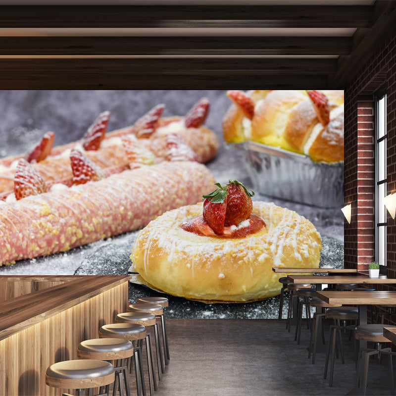 Sweet Cake Dessert Wall Mural Mildew Resistant Wallpaper for Commerce Shop