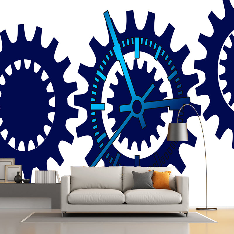 Metal Gear Illustration Wall Mural for Dining Room Moisture Resistant, Personalized Size Available