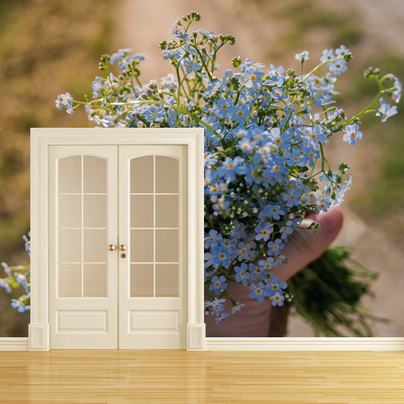 Forget Me Not Flower Mural Wallpaper Personalized Size Wall Covering for Bedroom