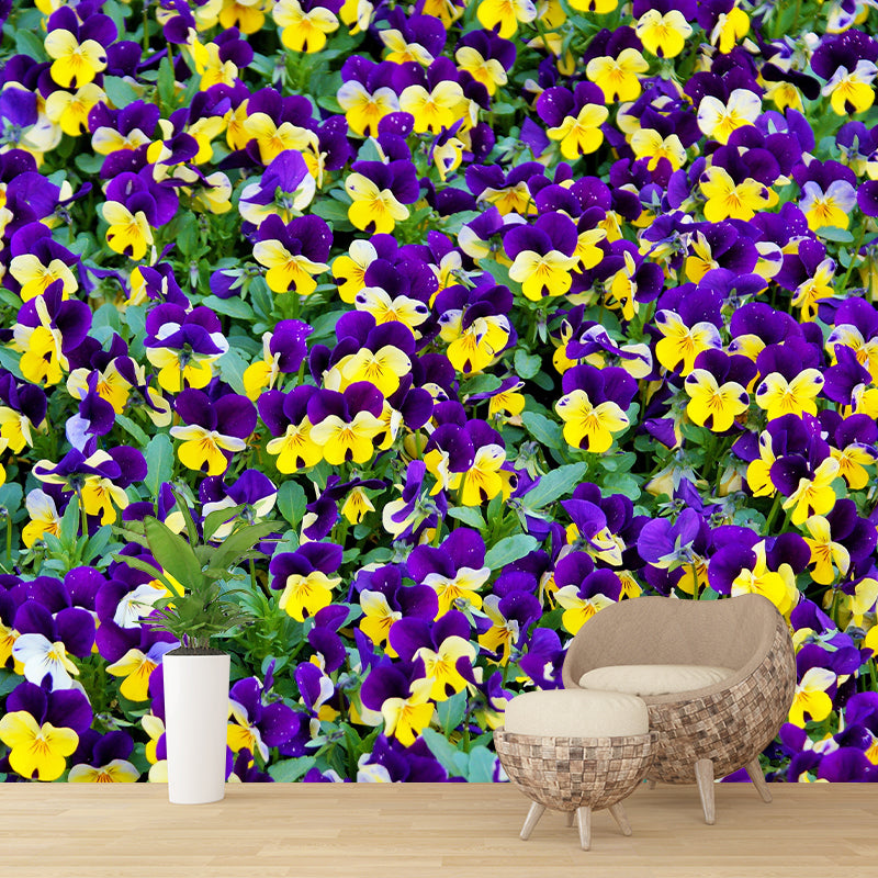 Customized Pansy Mural Wall Covering Decorative Mildew Resistant for Living Room
