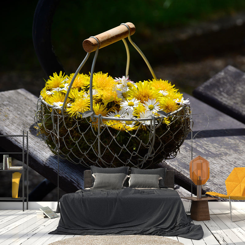 Customized Flower Basket Mural Wall Covering Decorative Mildew Resistant for Living Room