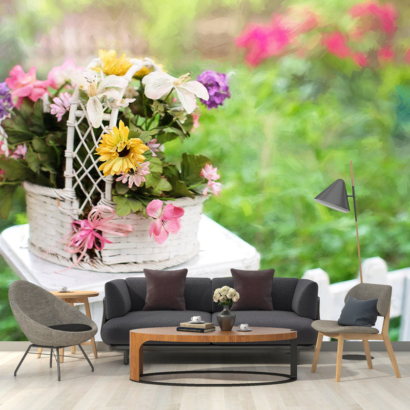 Customized Flower Basket Mural Wall Covering Decorative Mildew Resistant for Living Room