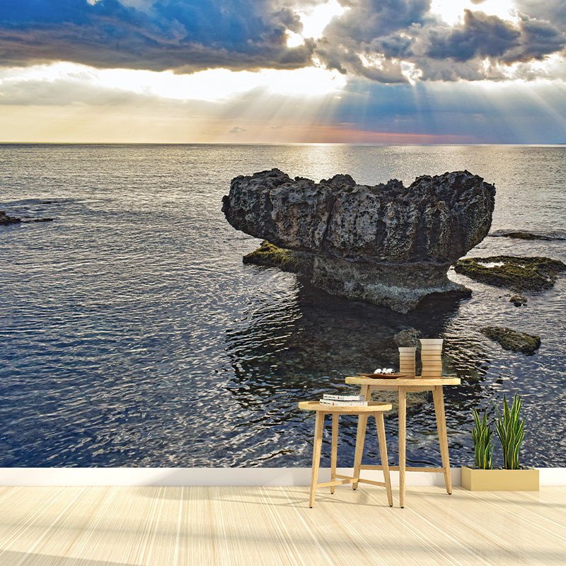 Photography Sea Mural Wallpaper for Bedroom Wall Covering in Soft Color