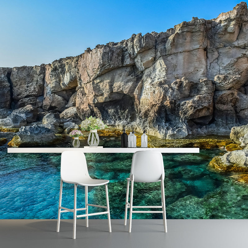 Photography Sea Mural Wallpaper for Bedroom Wall Covering in Soft Color