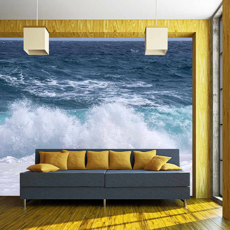 Photography Sea Mural Wallpaper for Sleeping Room Wall Covering in Soft Color