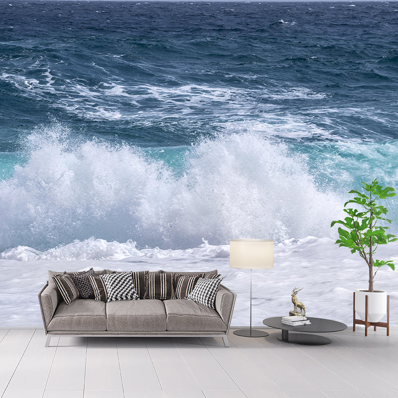 Photography Sea Mural Wallpaper for Sleeping Room Wall Covering in Soft Color