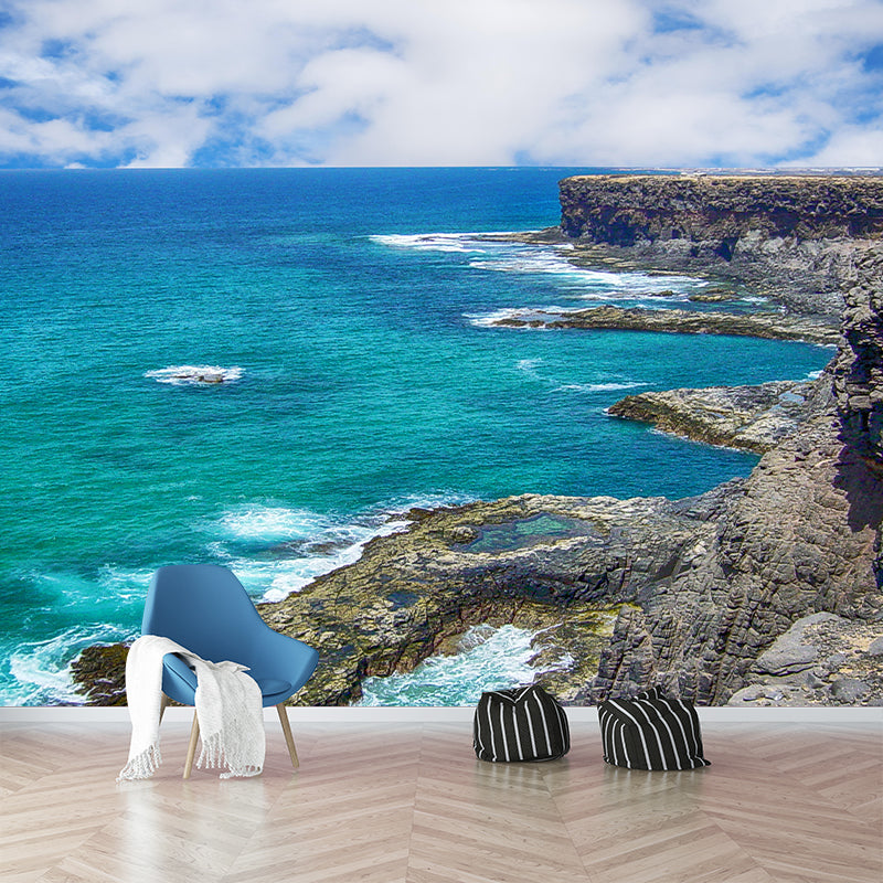 Photography Sea Mural Wallpaper for Sitting Room Wall Covering in Soft Color