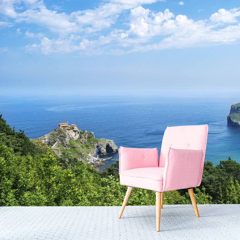 Photography Sea Mural Wallpaper for Sitting Room Wall Covering in Soft Color