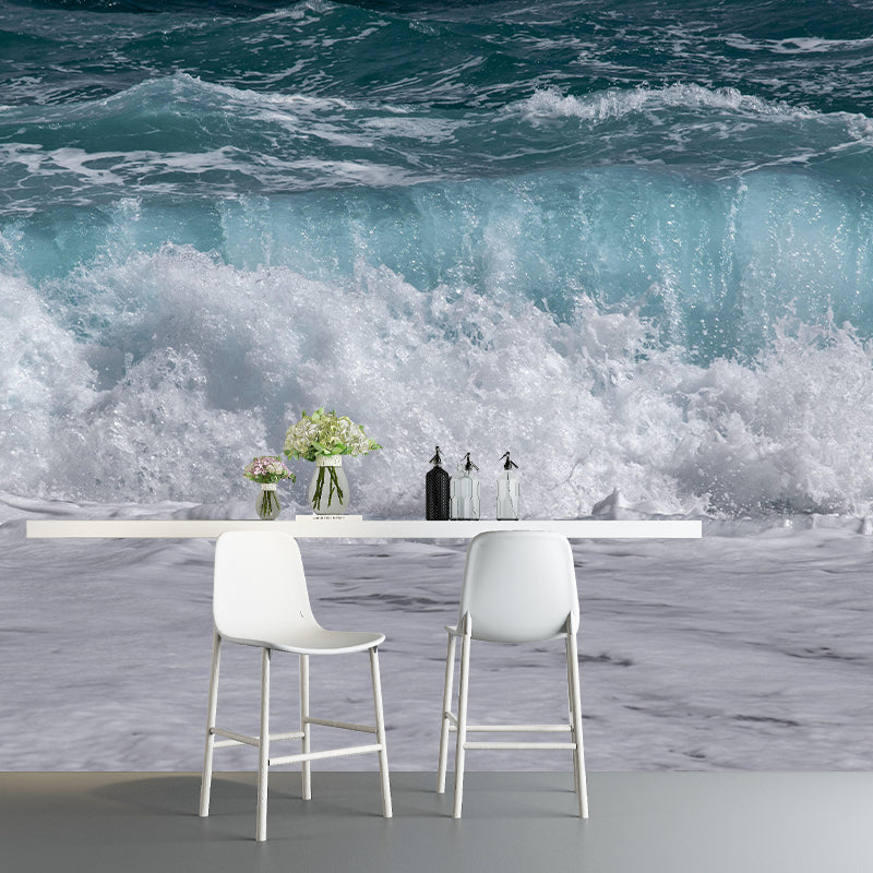 Photography Sea Mural Wallpaper for Dining Room Wall Covering in Soft Color