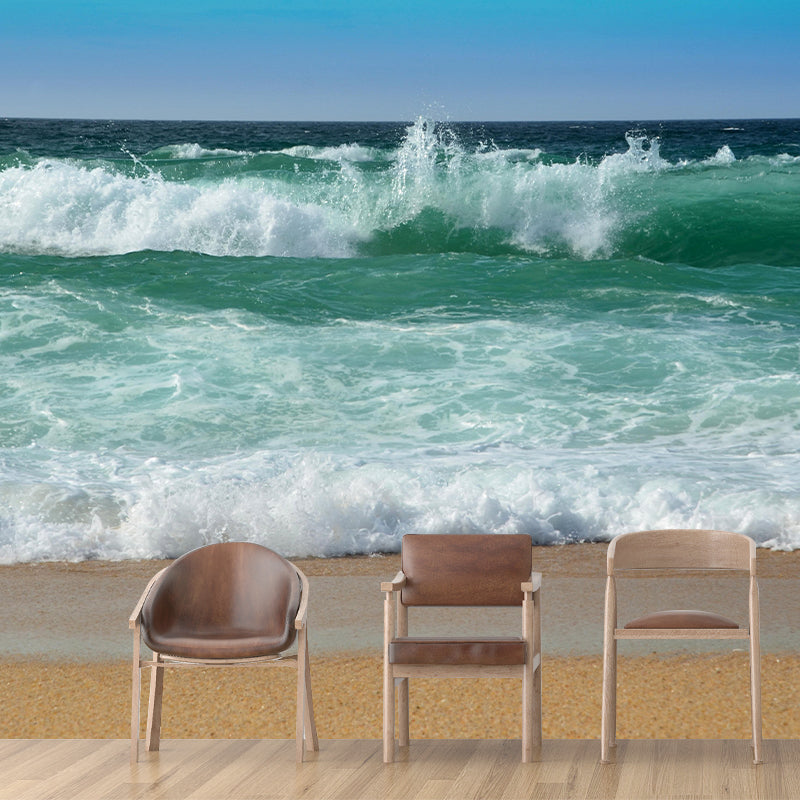 Photography Sea Mural Wallpaper for Dining Room Wall Covering in Soft Color