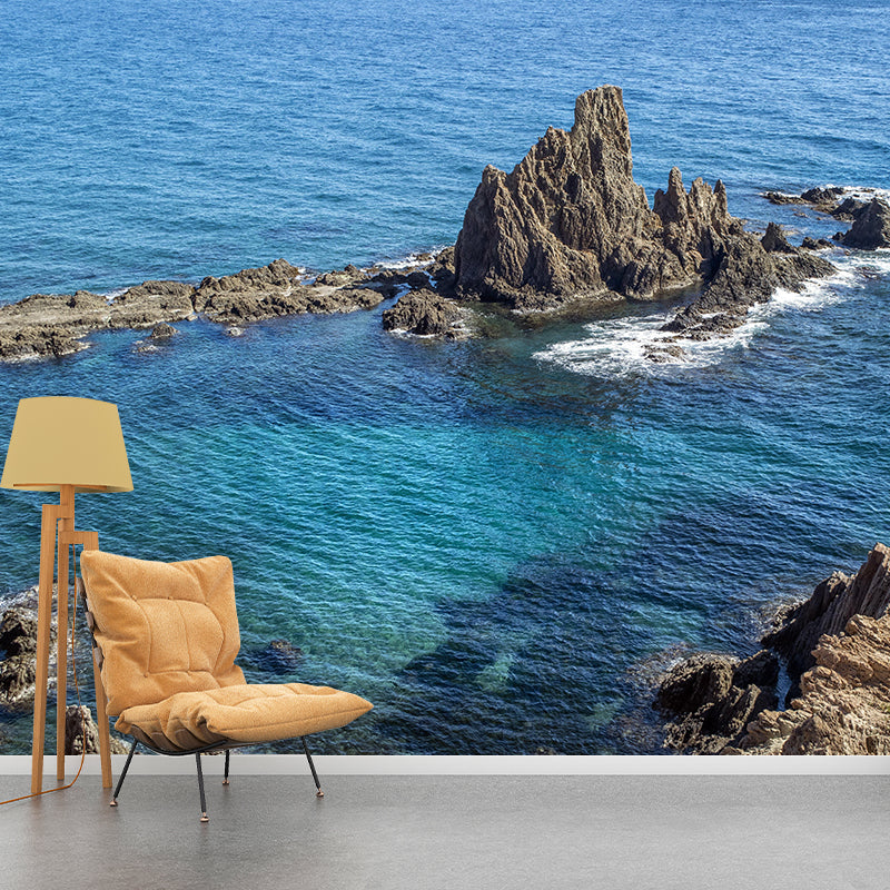 Photography Sea Mural Wallpaper for Dining Room Wall Covering in Soft Color