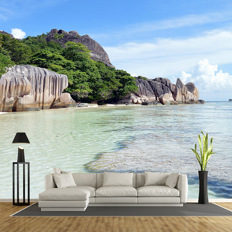 Contemporary Sea Wall Mural Environment Friendly Wallpaper for Sitting Room