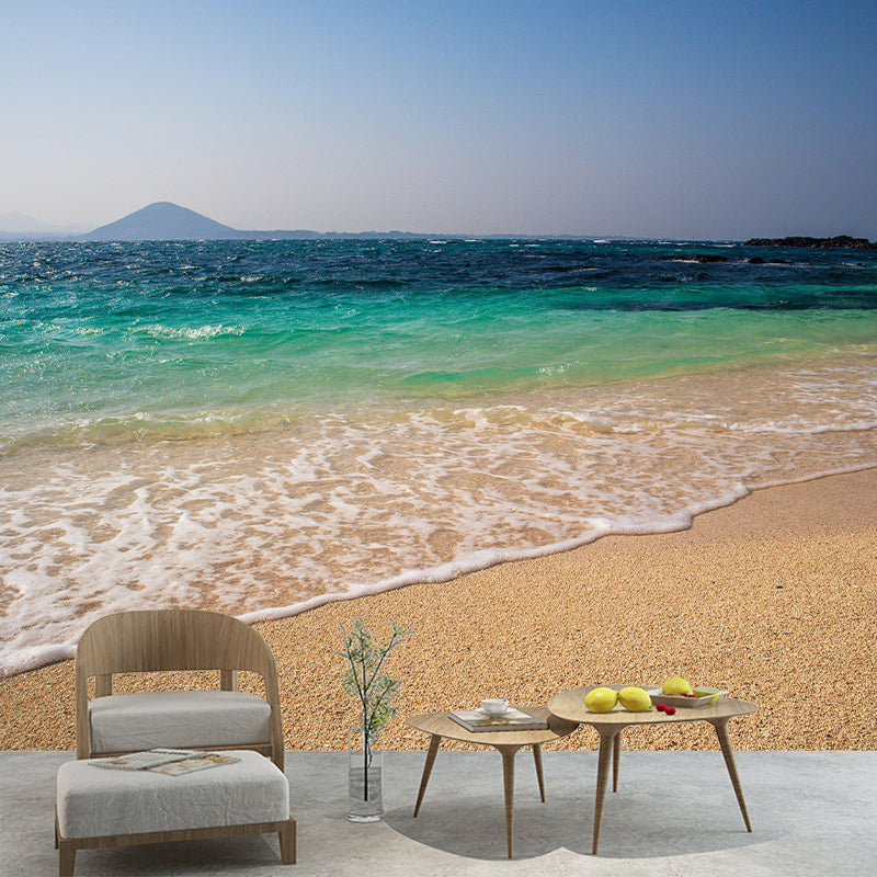 Photography Sea Mural Wallpaper for Living Room Wall Covering in Soft Color