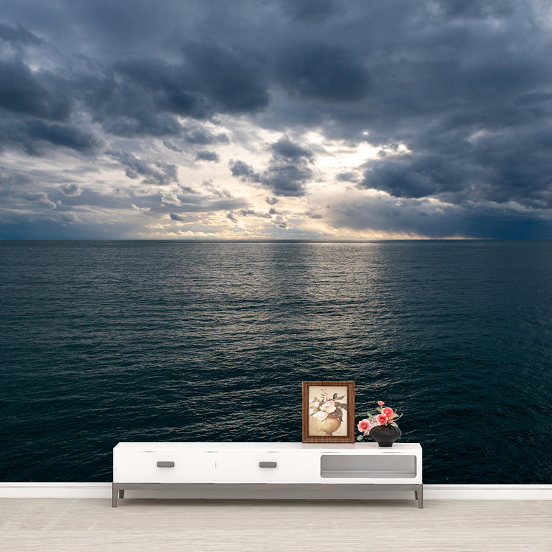 Photography Sea Mural Wallpaper for Living Room Wall Covering in Soft Color