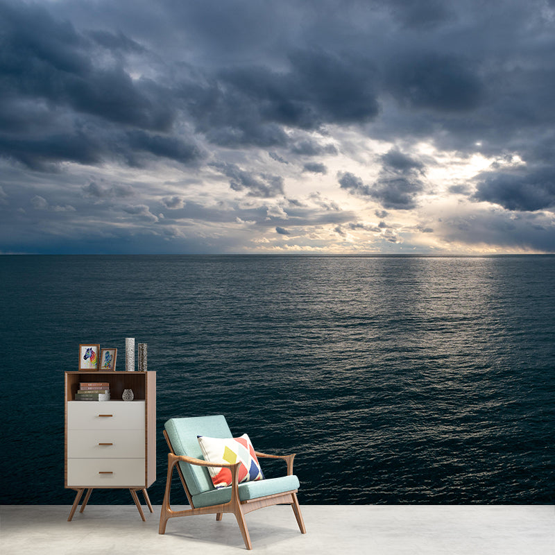 Photography Sea Mural Wallpaper for Living Room Wall Covering in Soft Color