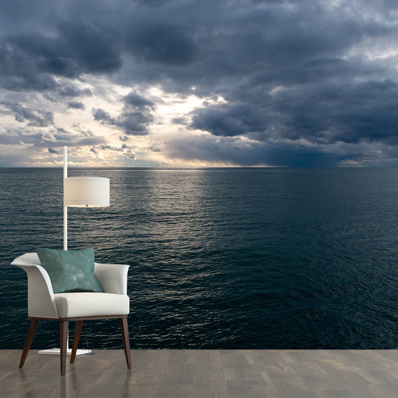 Photography Sea Mural Wallpaper for Living Room Wall Covering in Soft Color