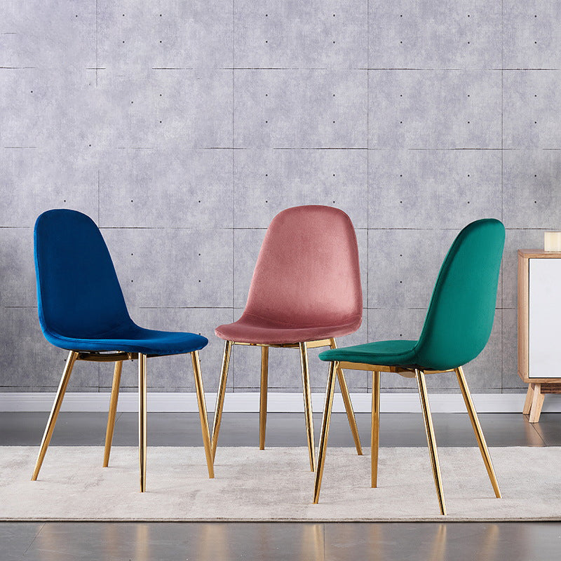 Indoor Armless Dining Chairs Velvet Solid Back Side Chairs with Metal Legs