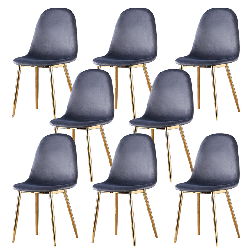 Indoor Armless Dining Chairs Velvet Solid Back Side Chairs with Metal Legs