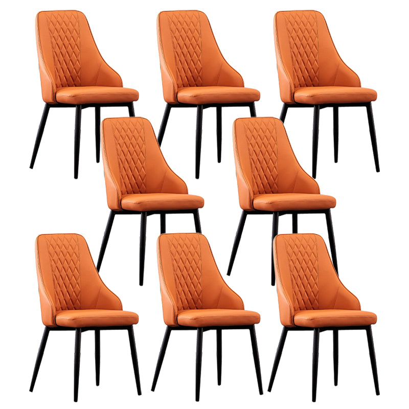 Modern Leather Dining Chair Solid Back Armless Side Chairs with Metal Legs