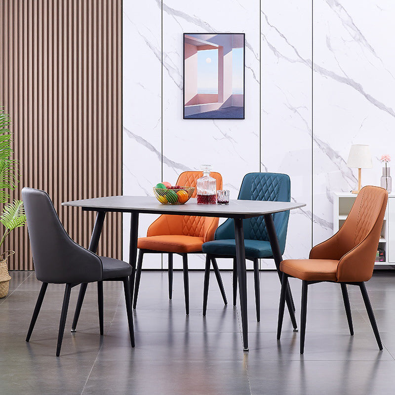 Modern Leather Dining Chair Solid Back Armless Side Chairs with Metal Legs