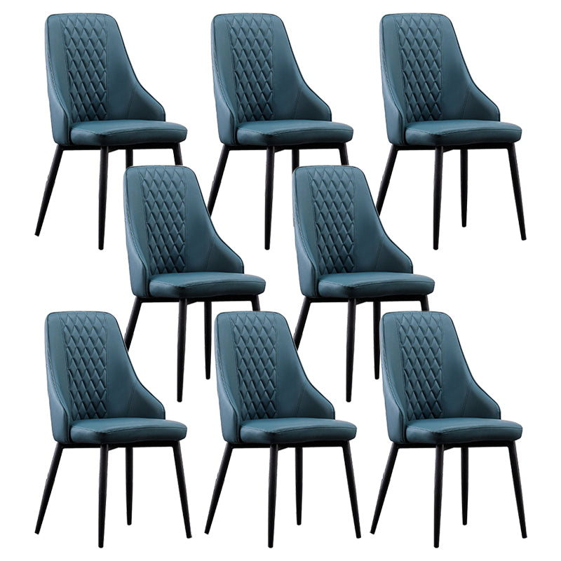 Modern Leather Dining Chair Solid Back Armless Side Chairs with Metal Legs