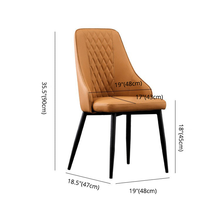 Modern Leather Dining Chair Solid Back Armless Side Chairs with Metal Legs