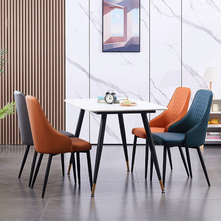 Modern Leather Dining Chair Solid Back Armless Side Chairs with Metal Legs
