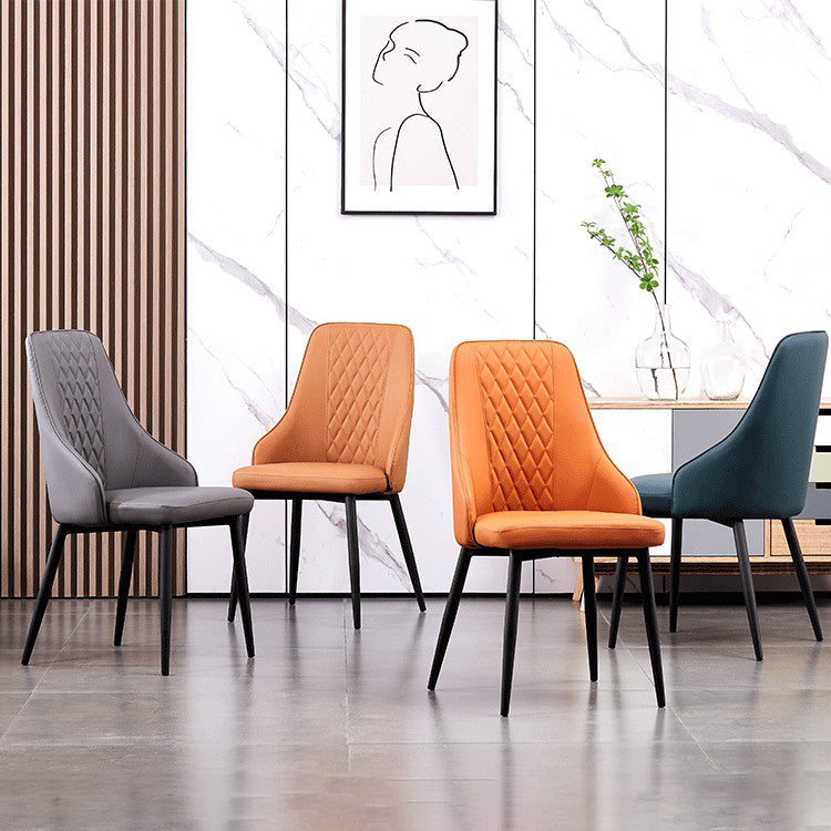 Modern Leather Dining Chair Solid Back Armless Side Chairs with Metal Legs