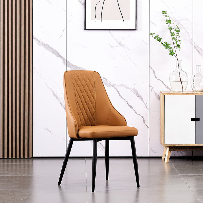 Chaise de salle à manger en cuir moderne, chaises latérales sans accoudoirs à dossier solide avec pieds en métal