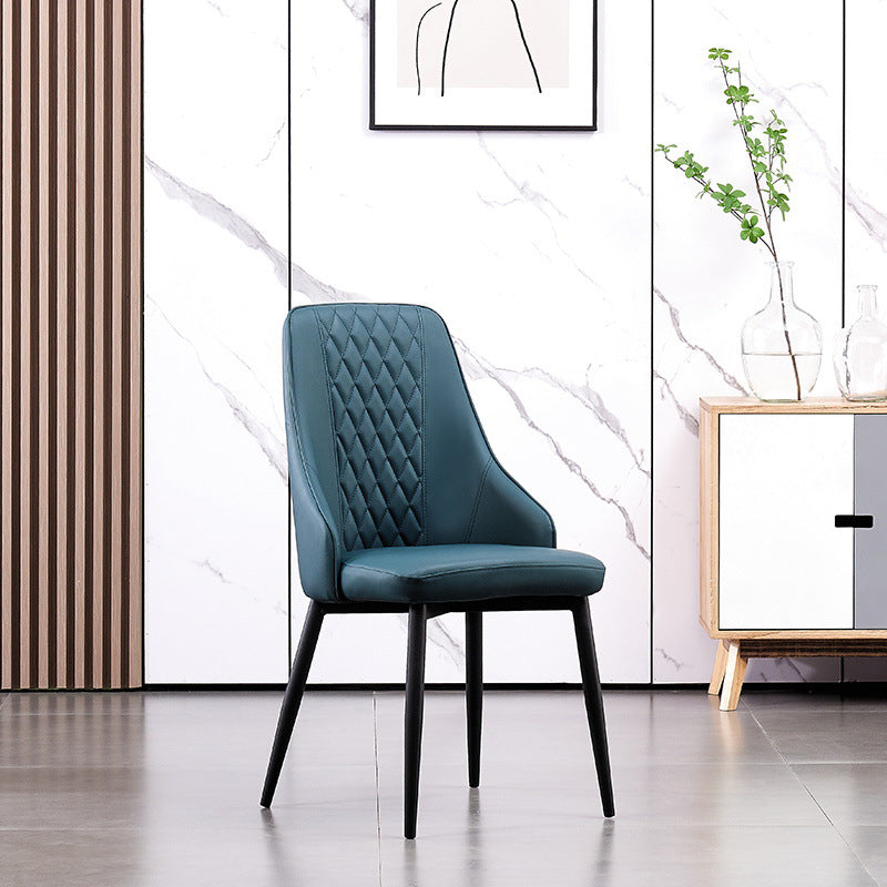 Modern Leather Dining Chair Solid Back Armless Side Chairs with Metal Legs