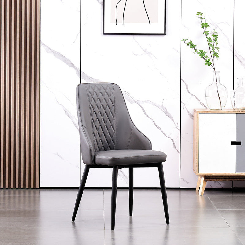 Modern Leather Dining Chair Solid Back Armless Side Chairs with Metal Legs