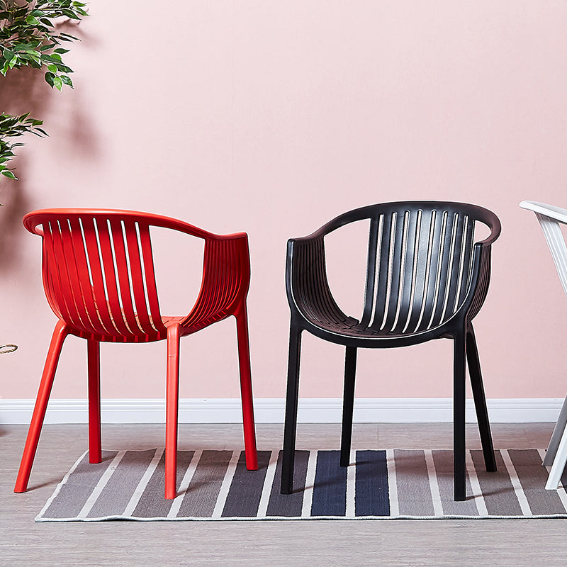Home Zeitgenössischer Sessel mit Lamellenrücken, stapelbarer Esszimmerstuhl aus Kunststoff