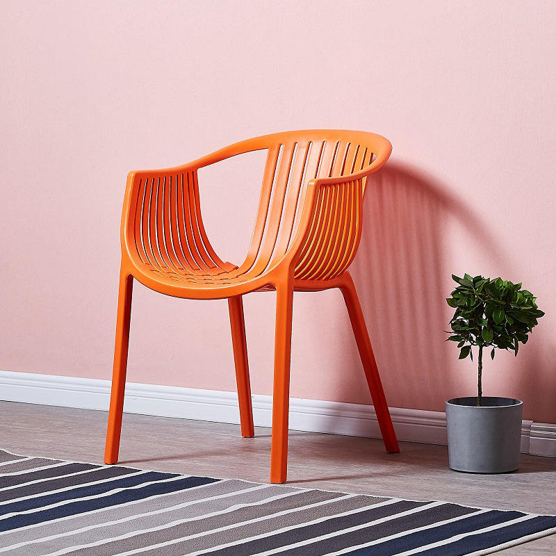 Home Zeitgenössischer Sessel mit Lamellenrücken, stapelbarer Esszimmerstuhl aus Kunststoff
