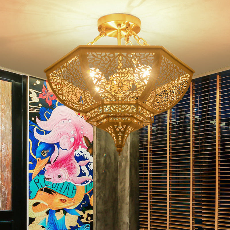 Schüssel Esszimmer Deckenleuchte traditionelle Metall 4 Köpfe Gold Semi Flush Mount Light